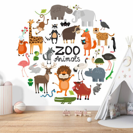 papier peint à encoller animaux du monde personnalisable livraison gratuite salle de jeux - blanc