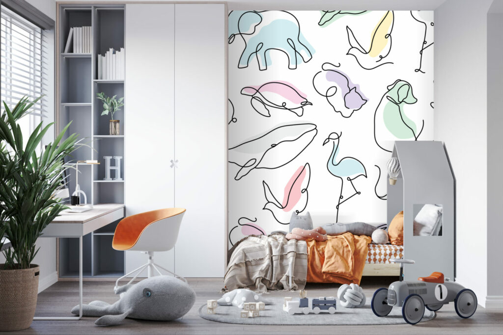 tapisserie vinyle autocollant motif animaux minimaliste aquarelle personnalisé chambre enfant