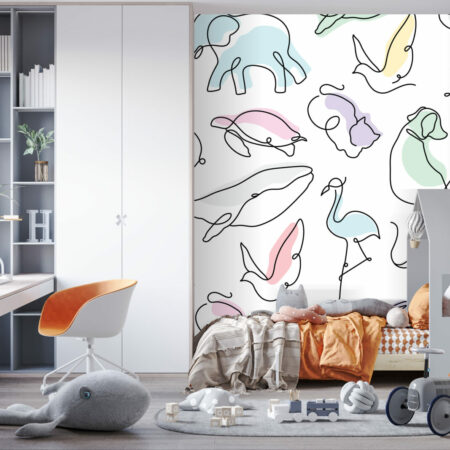 tapisserie vinyle autocollant motif animaux minimaliste aquarelle personnalisé chambre enfant