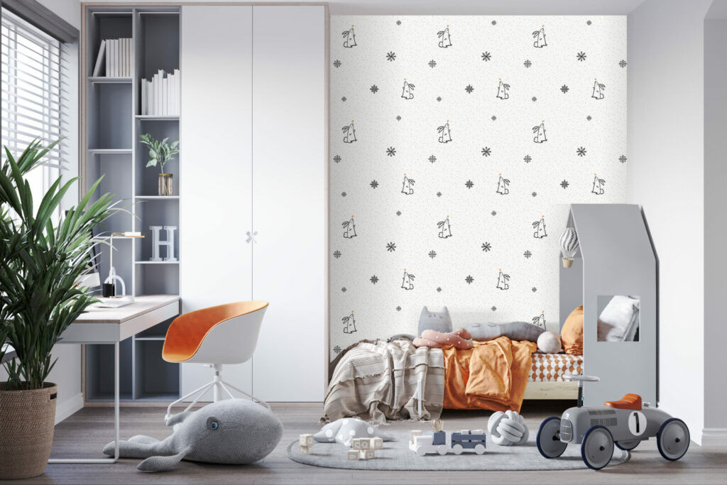 tapisserie imprimée autocollant motif lapin hiver flocon personnalisé pas cher maison chambre bébé salle de jeux bureau