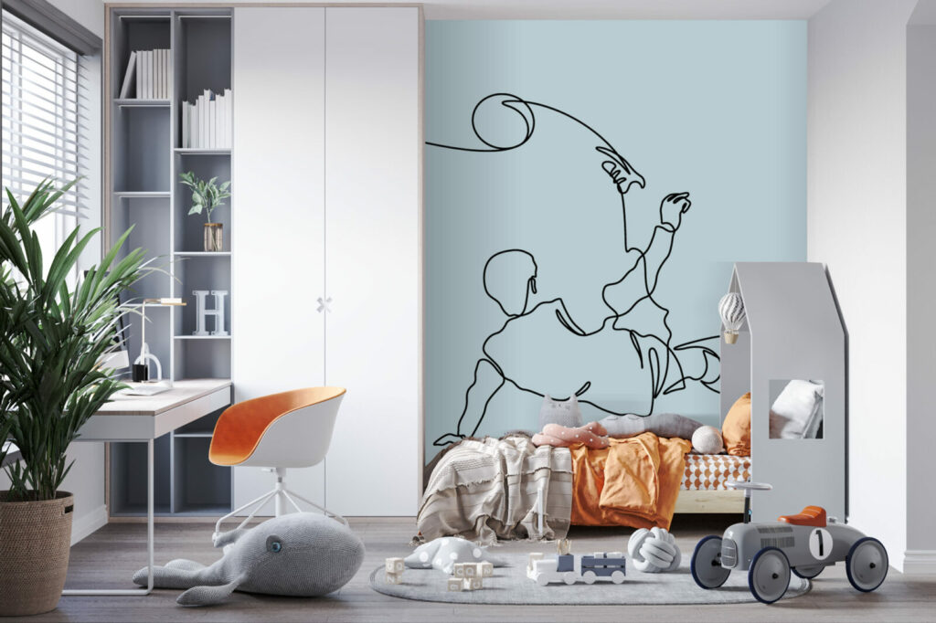 papier peint intissé joueur de foot chambre enfant - bleu
