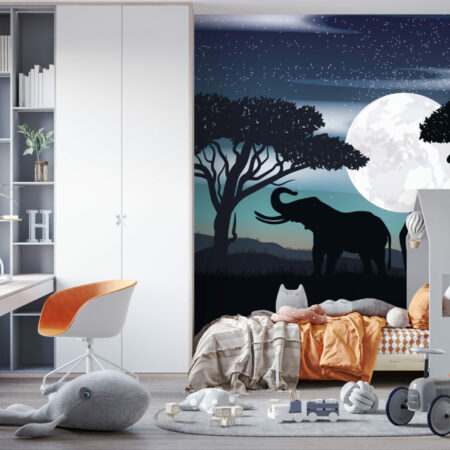 Fresque panoramique paysage féérique Savane de nuit personnalisable bon marché chambre enfant