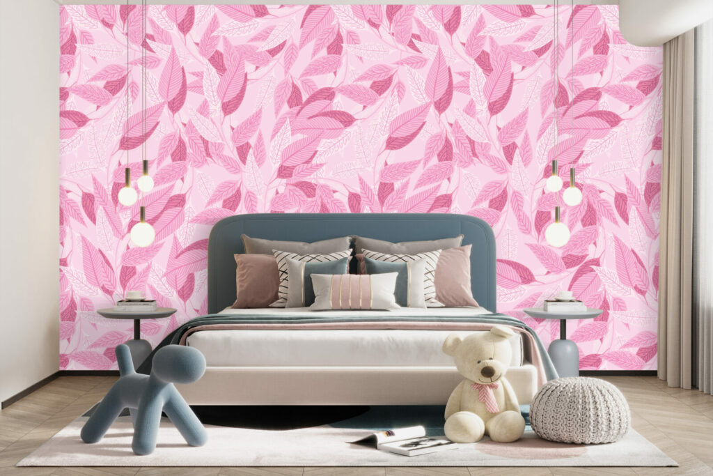 Tapisserie murale intérieur feuillage automne moins cher chambre ado - rose