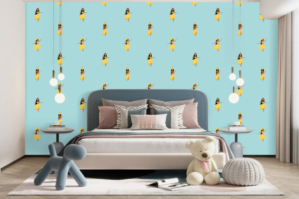 Papier peint ultra facile à poser danseuses hawaiiennes pas cher chambre ado - vert