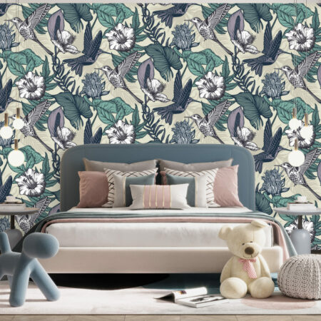 vinyles mural pré encollé colibri floral tendance et moderne au meilleurs prix chambre ado vert kaki