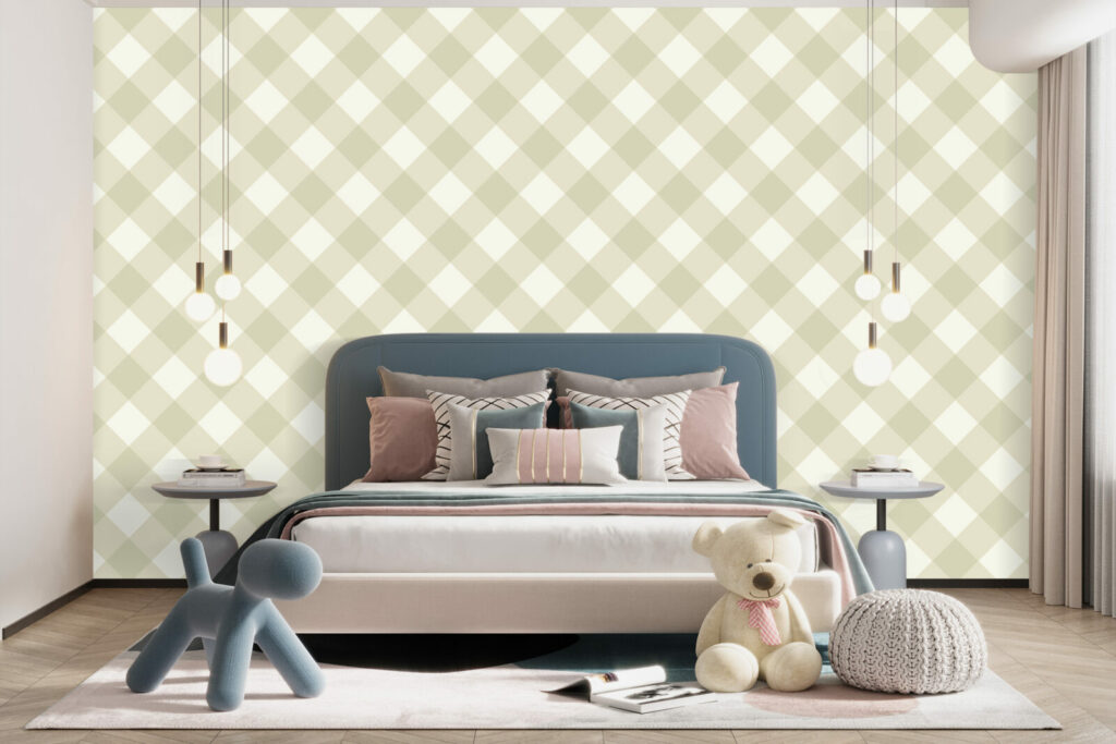 Papier peint sur mesure vichy vintage pré encollé chambre ado - beige