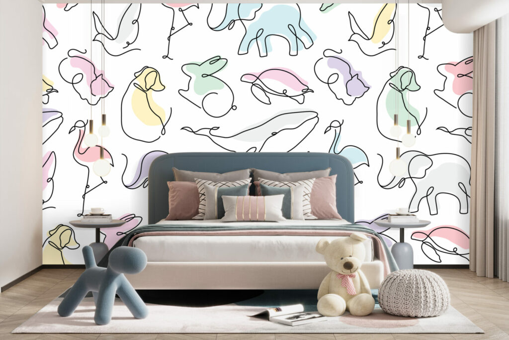 tapisserie vinyle autocollant motif animaux minimaliste aquarelle personnalisé chambre adolescente