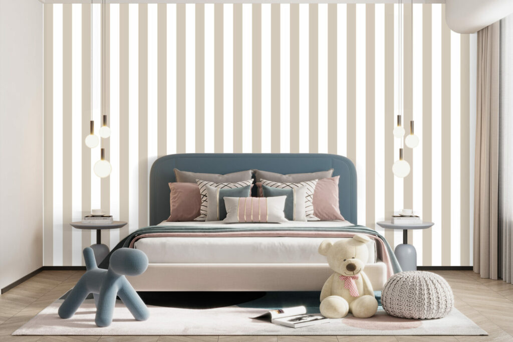 papier peint personnalisable rayures retro chambre enfant - beige