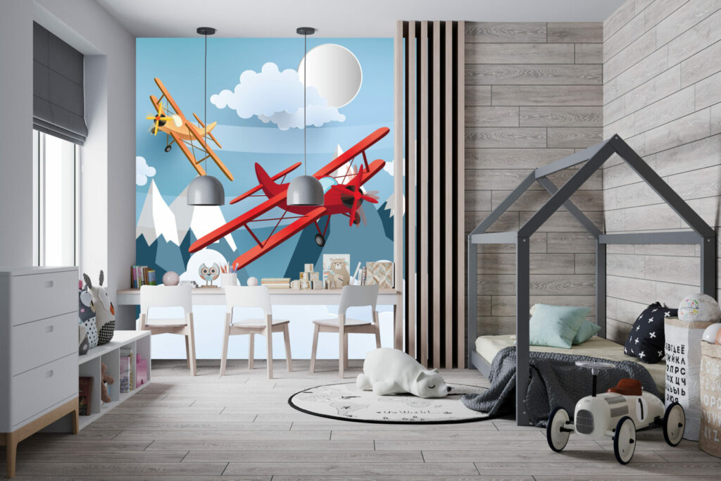 fresque murale panoramique aviateur créatif pas cher chambre petit garçon