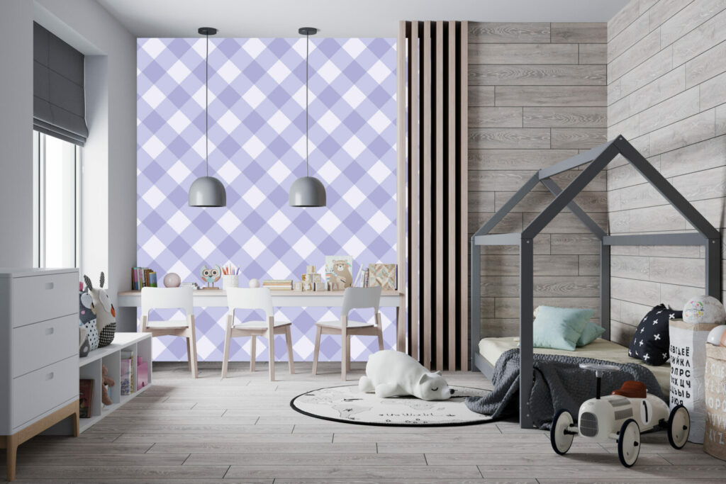 Papier peint sur mesure vichy vintage pré encollé chambre enfant - bleu