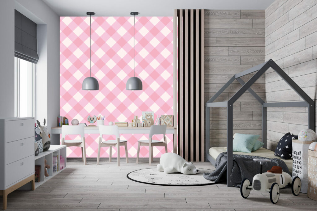 Papier peint sur mesure vichy vintage pré encollé chambre enfant - rose