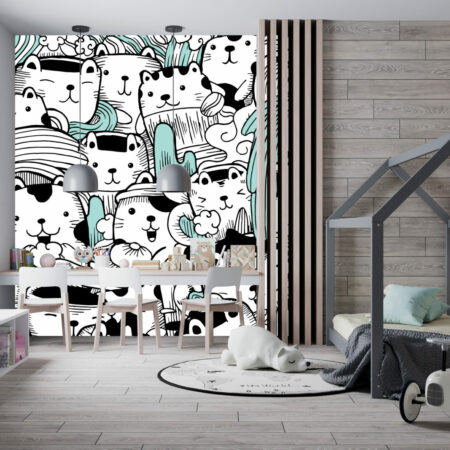 vente fresque murale pré encollée motif petit chat pop doodle personnalisé bon prix maison chambre enfant bébé