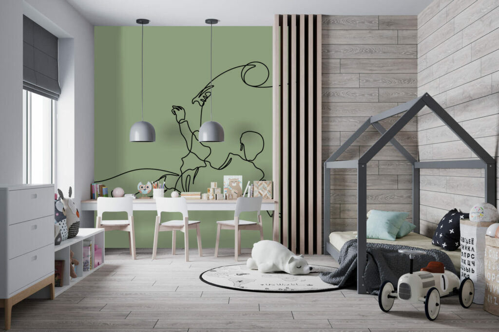 papier peint intissé joueur de foot chambre garçon - kaki