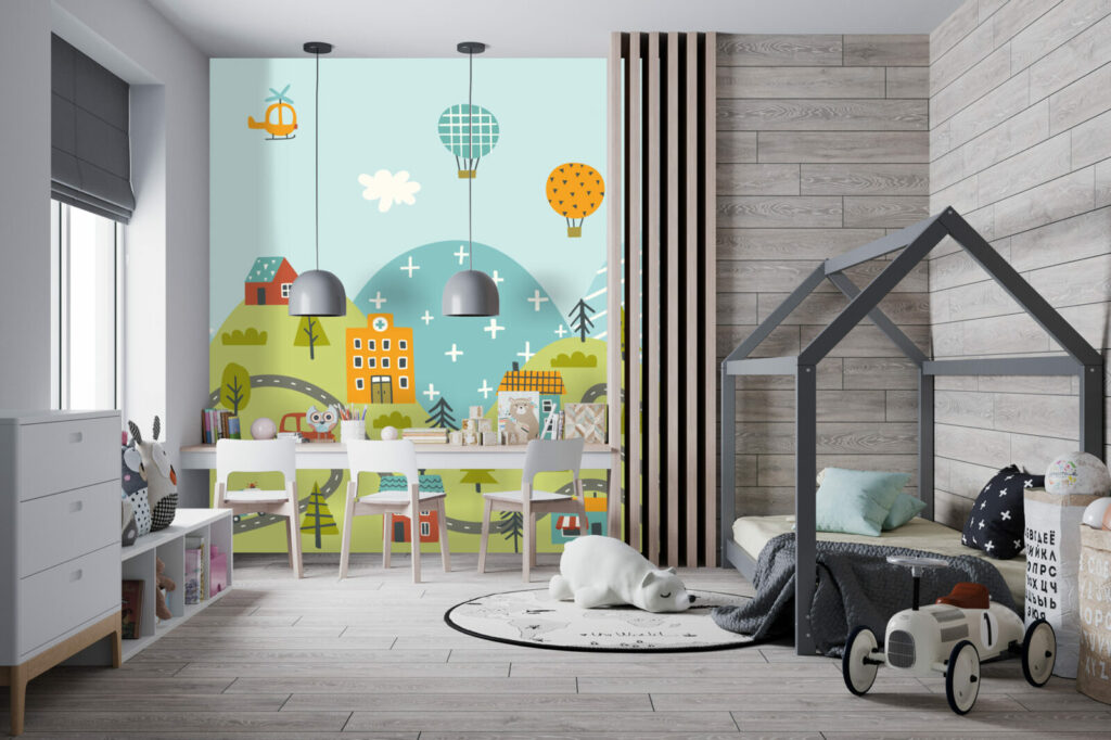décoration murale paysage circuit de jeux pour enfant ludique et pas cher chambre garçon