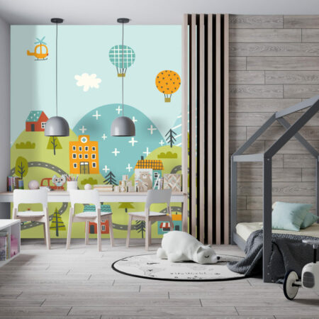 décoration murale paysage circuit de jeux pour enfant ludique et pas cher chambre garçon