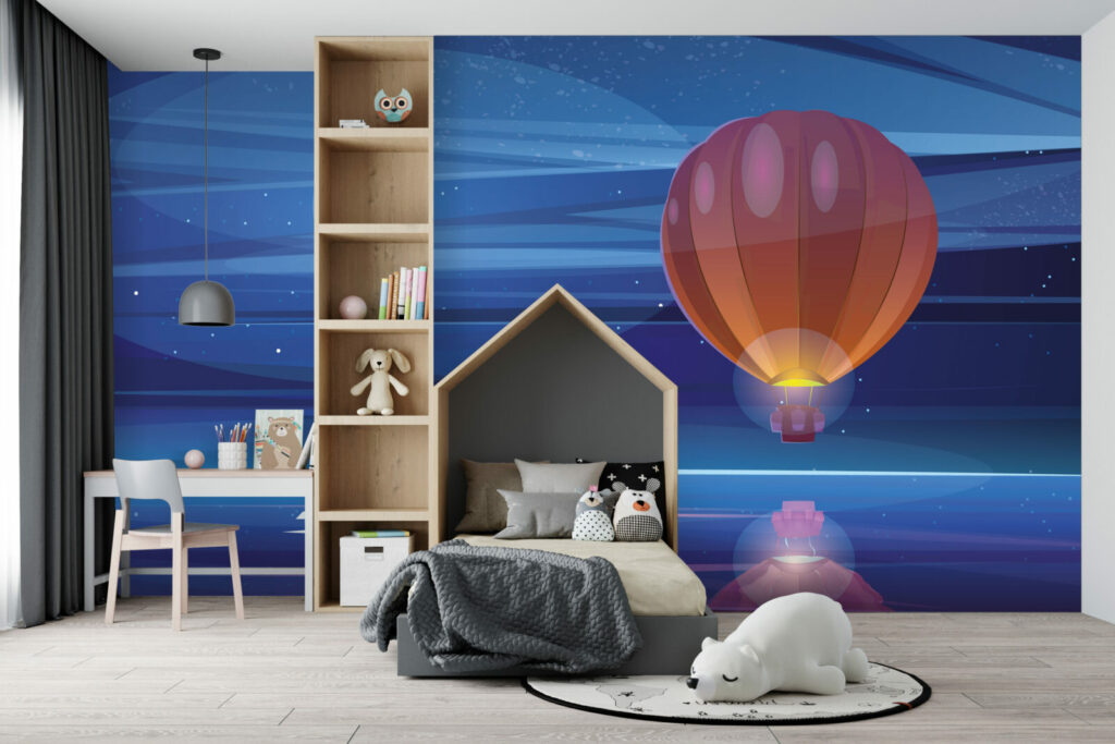 fresque panoramique montgolfière féérique pas cher chambre enfant - orange