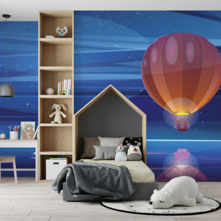 fresque panoramique montgolfière féérique pas cher chambre enfant - orange