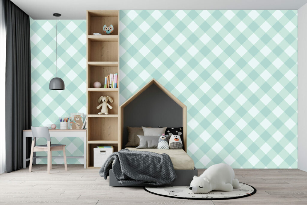 Papier peint sur mesure vichy vintage pré encollé chambre enfant - vert