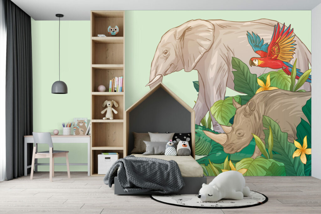 vinyle repositionnable orignial animal de la jungle pas cher chambre enfant - vert