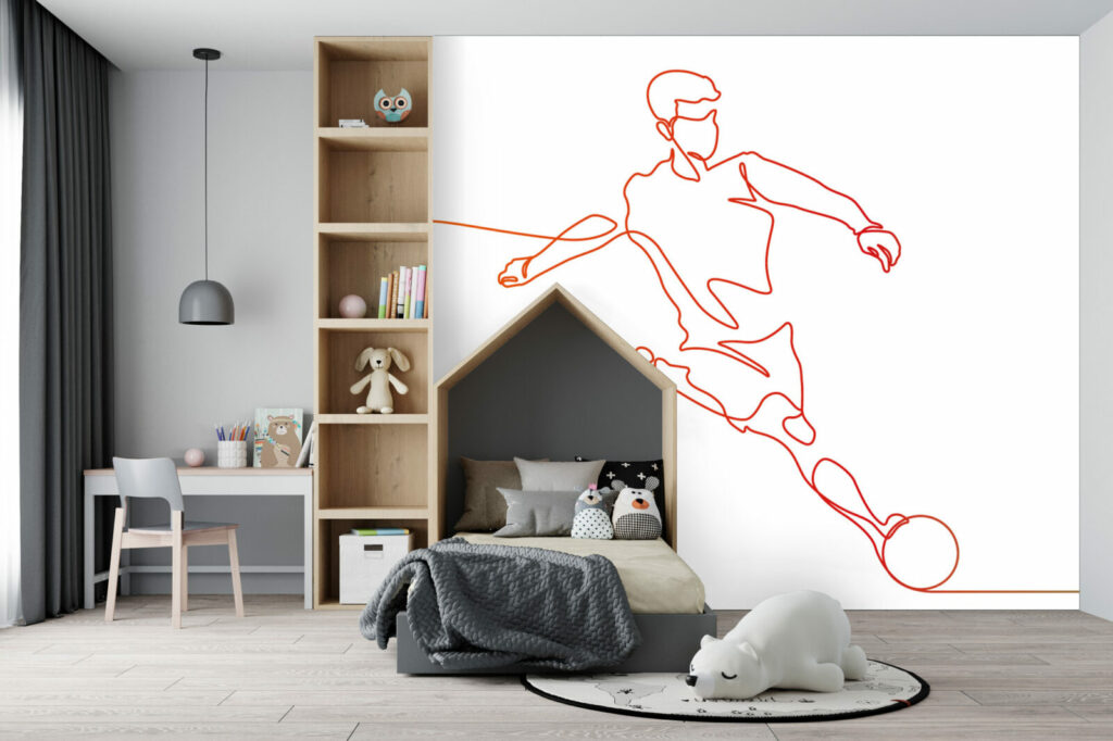 papier peint vinyle joueur de football chambre enfant - rouge vert