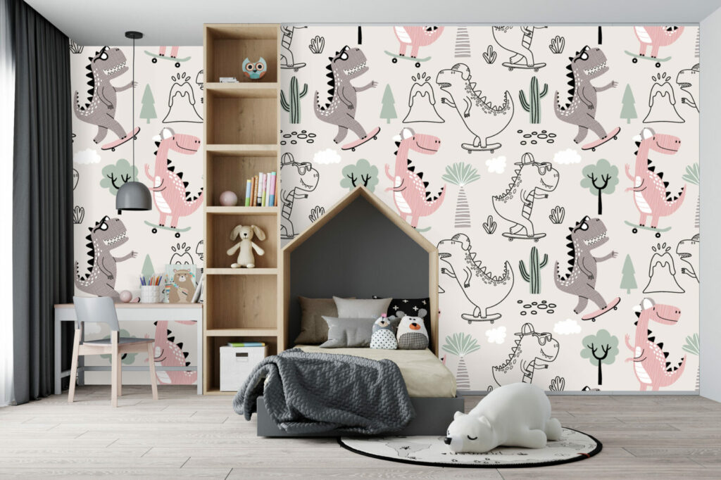 bon plan papier peint enfantin motif dinosaures cool et tendance sur mesure chambre bambin