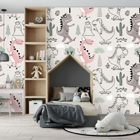 bon plan papier peint enfantin motif dinosaures cool et tendance sur mesure chambre bambin
