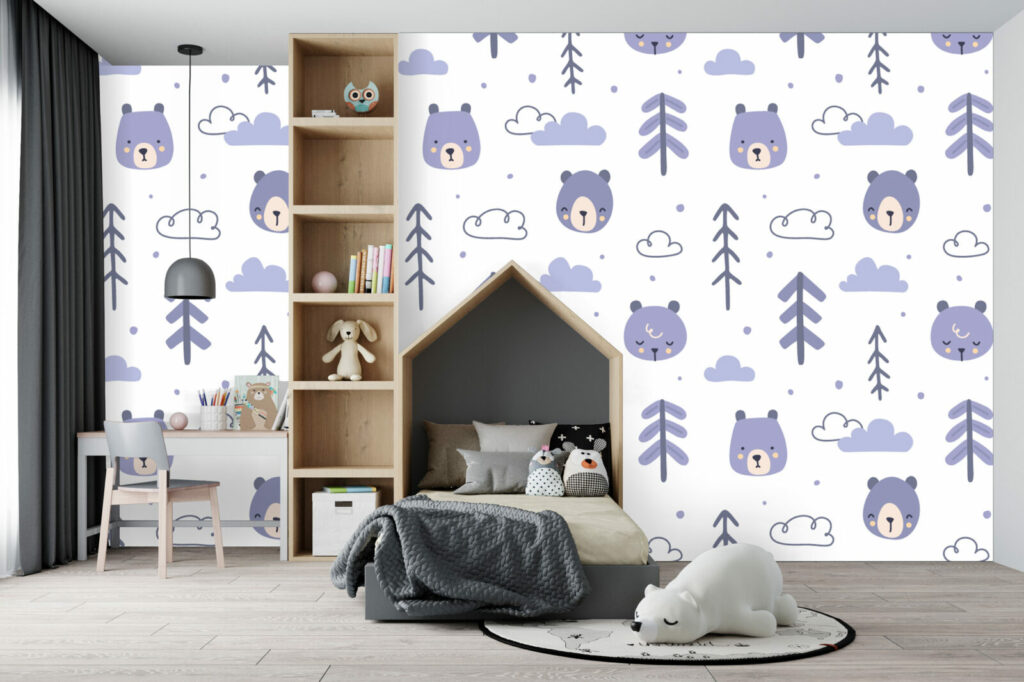 tapisserie repositionnable pas cher ours mignon chambre garçon - bleu