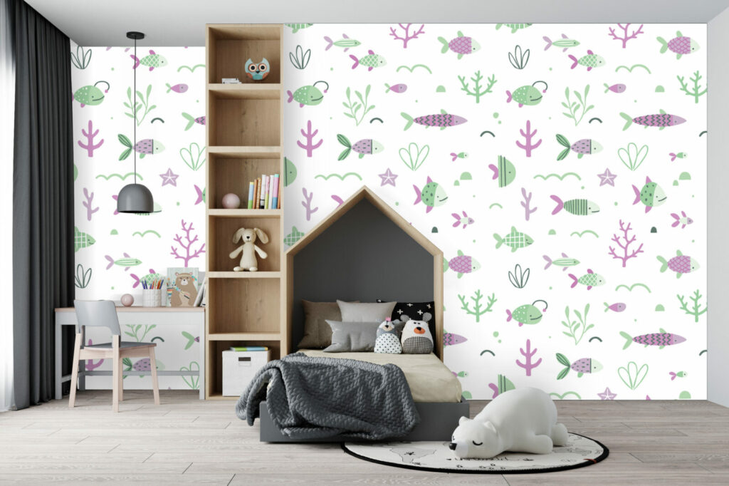 papier peint personnalisé poissons moins cher chambre enfant - vert