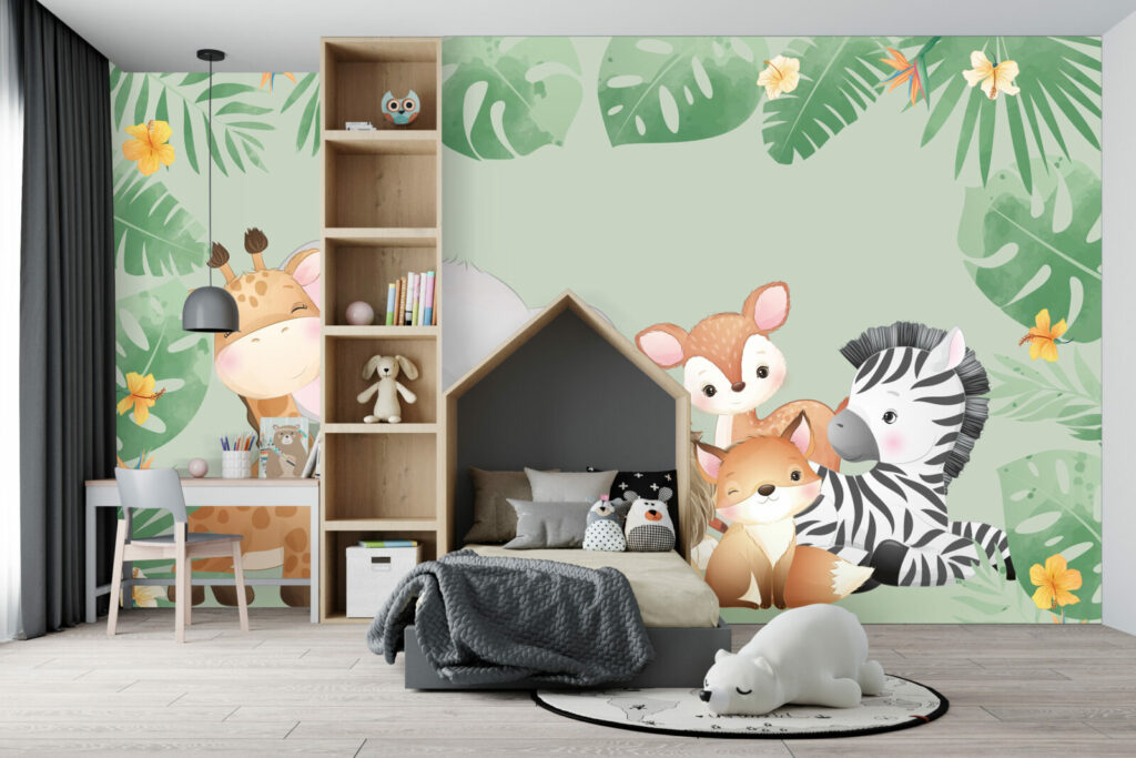 collection murale pré encollé animaux de la jungle tropical haut de gamme chambre enfants
