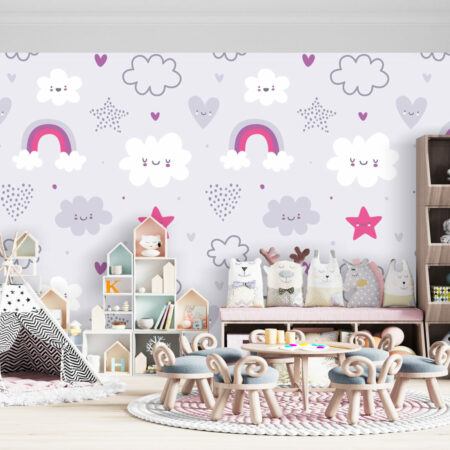 tapisserie rapositionnable nuage enfantin sur mesure salle de jeux - violet
