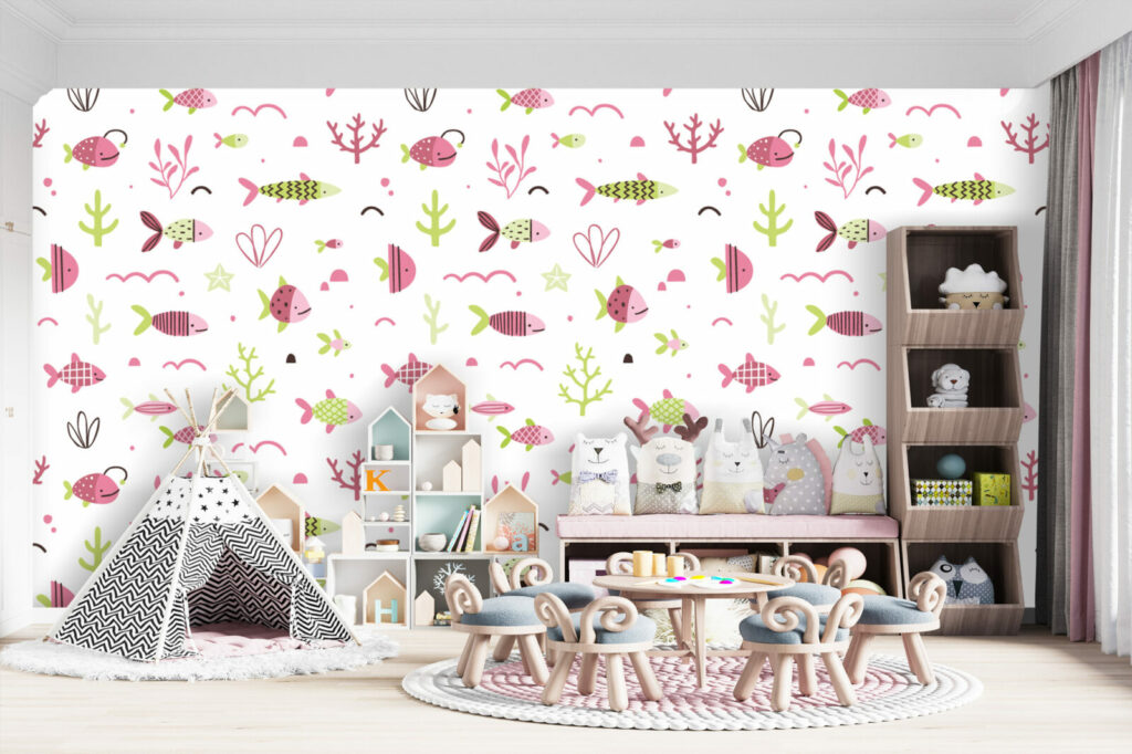 papier peint personnalisé poissons moins cher salle de jeux enfants - rose