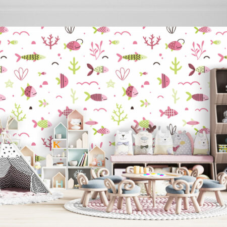 papier peint personnalisé poissons moins cher salle de jeux enfants - rose