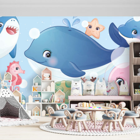 papier peint intissé facile à poser paysage sous marin enfantin pas cher salle de jeux bambin