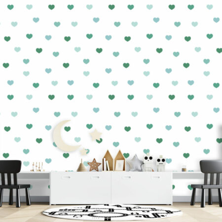 Tapisserie motif coeur décoration pas chère pour salle de jeux - vert