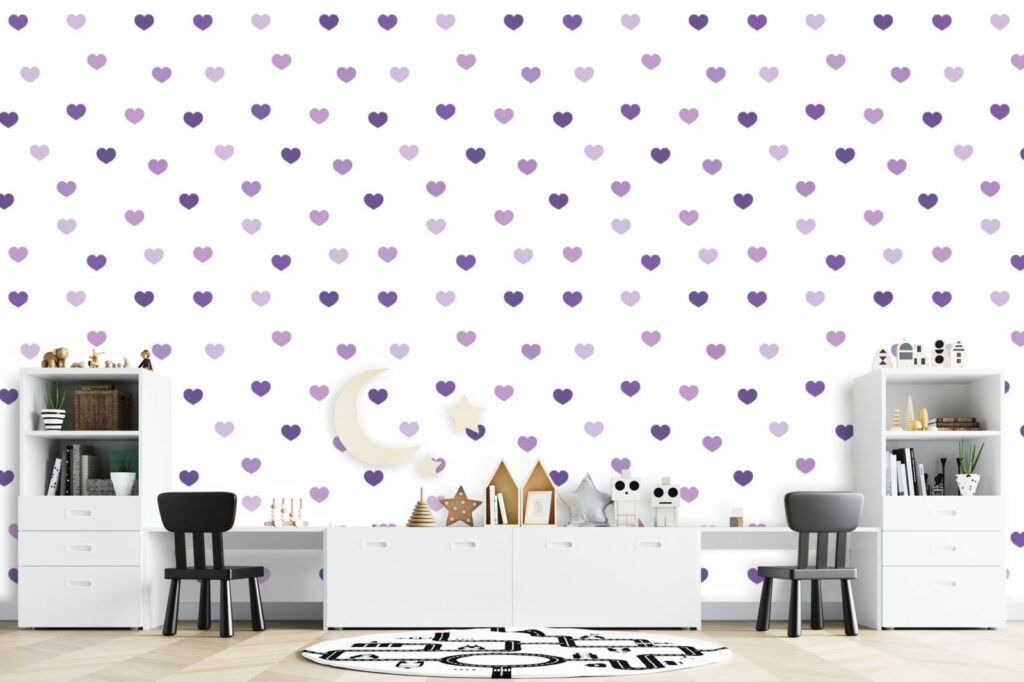 Tapisserie motif coeur décoration pas chère pour salle de jeux - violet