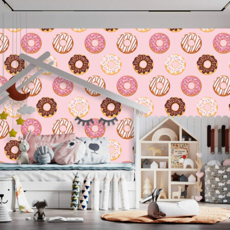 livraison rapide collection tapisserie pré encollée mural moderne pop donuts gourmand sur-mesure abordable maison chambre enfant