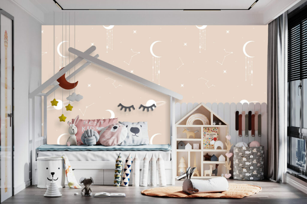 Créations murales personnalisable Galaxy intemporel pas cher chambre petite fille - beige