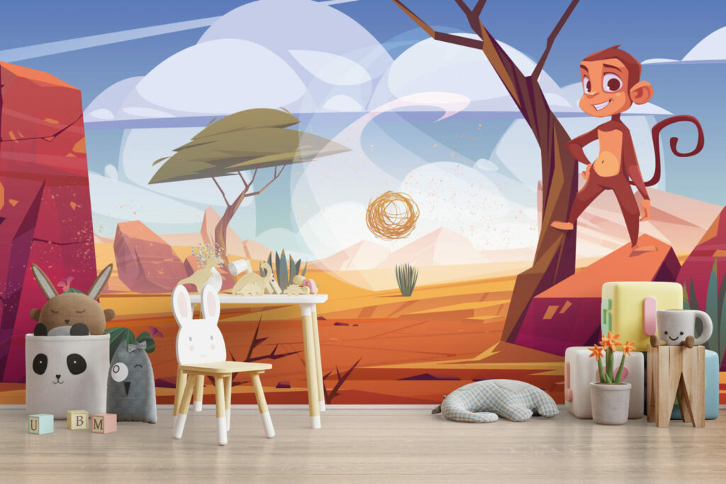 acheter tapisserie fresque pré encollée paysage panoramique singe savane désert personnalisable pas cher maison bureau enfant bébé