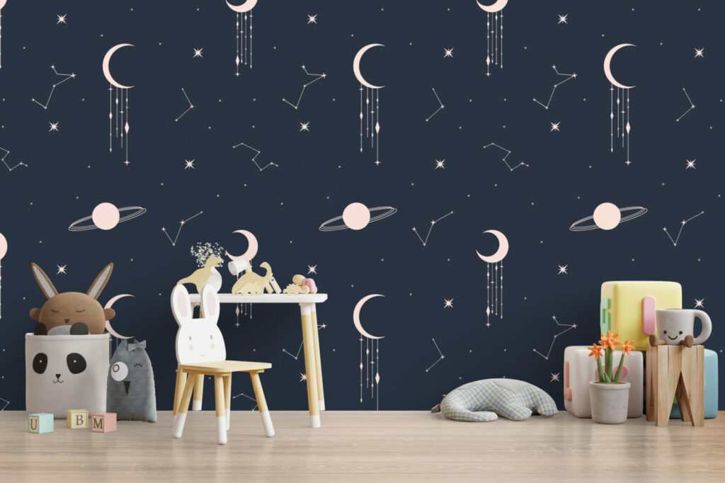 Créations murales personnalisable Galaxy intemporel pas cher salle de jeux enfants - bleu