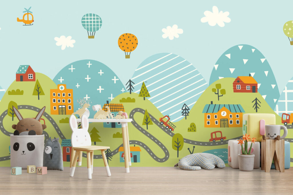 décoration murale paysage circuit de jeux pour enfant ludique et pas cher sale de jeux pour enfant