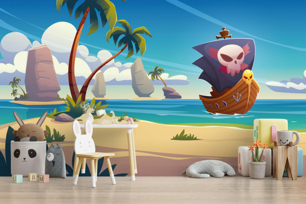 tapisserie enfantine paysage piraterie imaginaire pas cher salle de jeux pour enfant