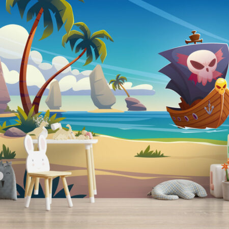 tapisserie enfantine paysage piraterie imaginaire pas cher salle de jeux pour enfant