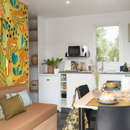 papier peint motif art déco sur mesure mobil home - jaune