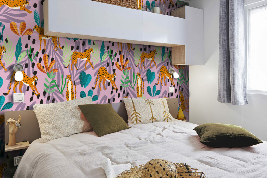 papier peint motif art déco sur mesure mobil home - rose