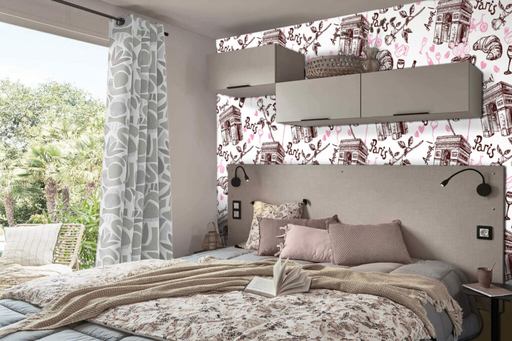 acheter papier peint pré encollé motif paris café France personnalisé pas cher mobil-home chambre