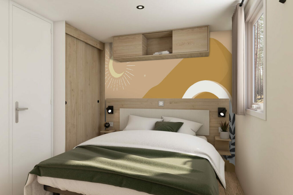 tapisserie repositionnable paysage méditerranéen minimaliste pas cher mobil-home ocre