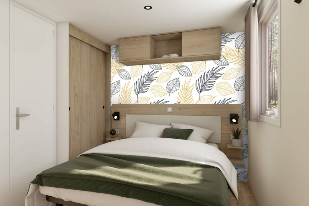 Tapisserie maison feuillage automne personnalisé mobil-home - gris or