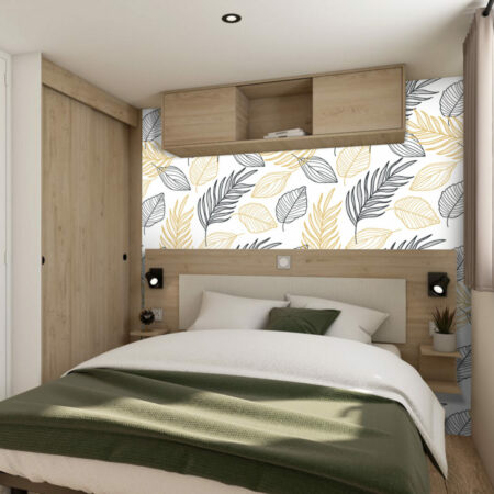 Tapisserie maison feuillage automne personnalisé mobil-home - gris or