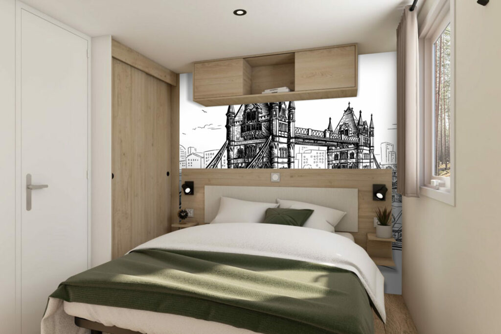 papier peint intissé dessin pont de Londres sur mesure mobil-home - noir