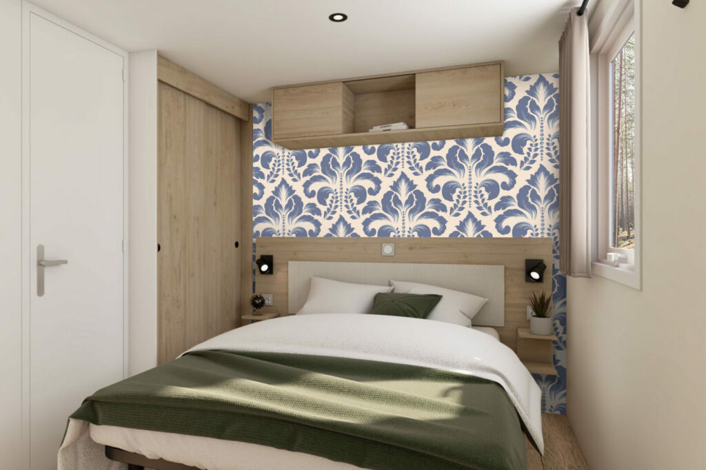 vinyle mural vintage motif Damask pas cher mobil home - bleu